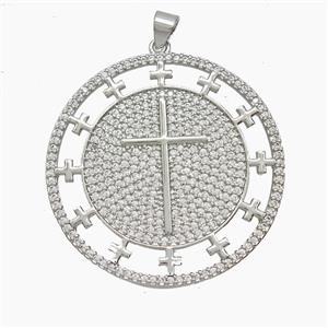 Copper Cross Pendant Pave Zirconia Platinum Plated, approx 35mm