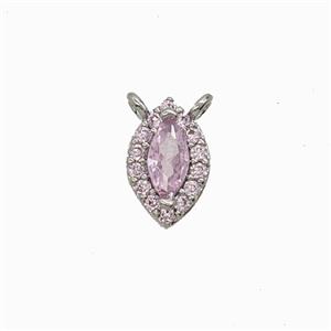Copper Eye Pendant Pave Zirconia Pink Crystal Glass 2loops Platinum Plated, approx 6-9mm