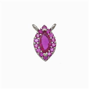 Copper Eye Pendant Pave Zirconia Hotpink Crystal Glass 2loops Platinum Plated, approx 6-9mm