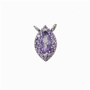 Copper Eye Pendant Pave Zirconia Purple Crystal Glass 2loops Platinum Plated, approx 6-9mm