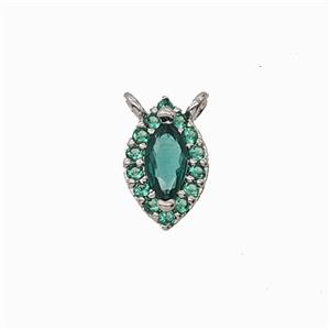 Copper Eye Pendant Pave Zirconia Green Crystal Glass 2loops Platinum Plated, approx 6-9mm