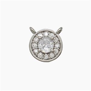 Copper Circle Pendant Pave Zirconia Crystal Glass 2loops Platinum Plated, approx 8.5mm