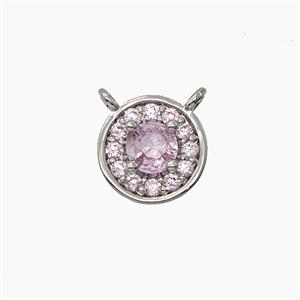 Copper Circle Pendant Pave Zirconia Pink Crystal Glass 2loops Platinum Plated, approx 8.5mm