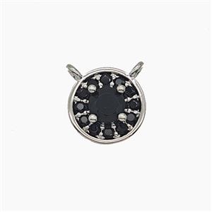 Copper Circle Pendant Pave Zirconia Black Crystal Glass 2loops Platinum Plated, approx 8.5mm