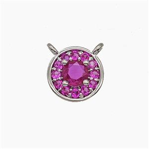 Copper Circle Pendant Pave Zirconia Hotpink Crystal Glass 2loops Platinum Plated, approx 8.5mm