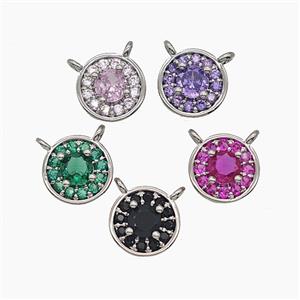 Copper Circle Pendant Pave Zirconia Crystal Glass 2loops Platinum Plated Mixed, approx 8.5mm