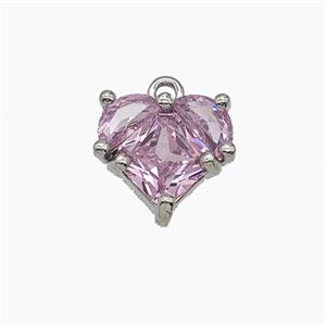 Copper Heart Pendant Pave Pink Crystal Glass Platinum Plated, approx 11mm