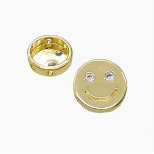 Copper Emoji Beads Pave Zirconia Smileface Button Gold Plated, approx 10mm