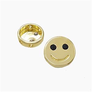 Copper Emoji Beads Pave Zirconia Smileface Button Gold Plated, approx 10mm