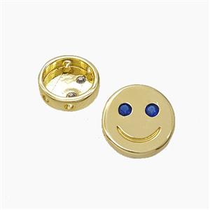 Copper Emoji Beads Pave Zirconia Smileface Button Gold Plated, approx 10mm
