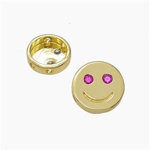 Copper Emoji Beads Pave Zirconia Smileface Button Gold Plated, approx 10mm