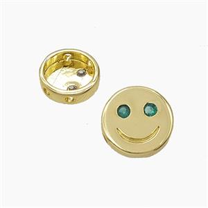 Copper Emoji Beads Pave Zirconia Smileface Button Gold Plated, approx 10mm