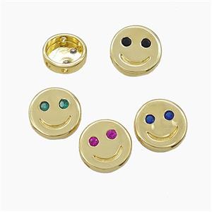 Copper Emoji Beads Pave Zirconia Smileface Button Gold Plated Mixed, approx 10mm