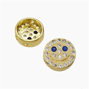 Copper Emoji Beads Pave Zirconia Smileface Button Gold Plated, approx 10mm