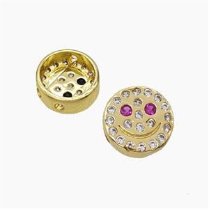 Copper Emoji Beads Pave Zirconia Smileface Button Gold Plated, approx 10mm
