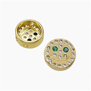 Copper Emoji Beads Pave Zirconia Smileface Button Gold Plated, approx 10mm