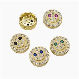 Copper Emoji Beads Pave Zirconia Smileface Button Gold Plated Mixed, approx 10mm