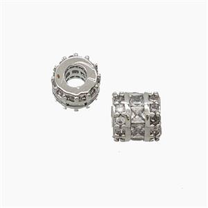 Copper Tube Beads Pave Zirconia Large Hole Platinum Plated, approx 6mm, 2.5mm hole