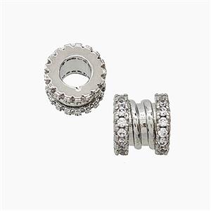 Copper Tube Beads Pave Zirconia Large Hole Platinum Plated, approx 7-8mm, 4mm hole