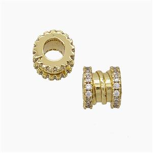 Copper Tube Beads Pave Zirconia Large Hole Gold Plated, approx 7-8mm, 4mm hole