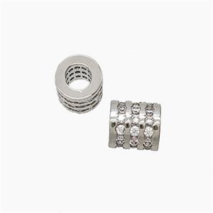 Copper Tube Beads Pave Zirconia Large Hole Platinum Plated, approx 6-7mm, 3mm hole