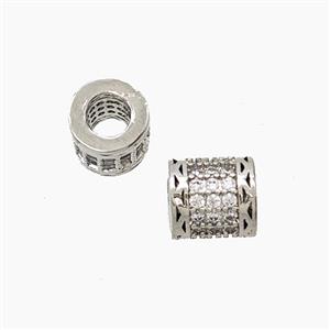 Copper Tube Beads Pave Zirconia Large Hole Platinum Plated, approx 7mm, 3mm hole