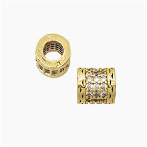 Copper Tube Beads Pave Zirconia Large Hole Gold Plated, approx 7mm, 3mm hole