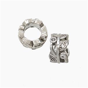 Copper Leaf Beads Pave Zirconia Large Hole Platinum Plated, approx 10mm, 6mm hole