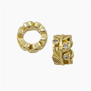Copper Leaf Beads Pave Zirconia Large Hole Gold Plated, approx 10mm, 6mm hole