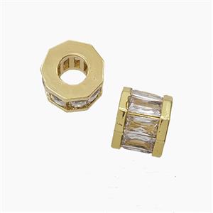 Copper Tube Beads Pave Zirconia Large Hole Gold Plated, approx 7-9mm, 4mm hole