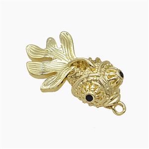 Copper Fish Pendant Pave Zirconia Gold Plated, approx 10-22mm