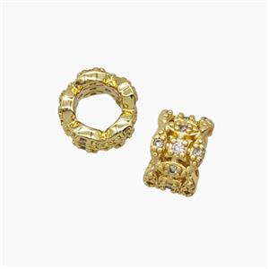 Copper Tube Beads Pave Zirconia Large Hole Gold Plated, approx 8mm, 4mm hole