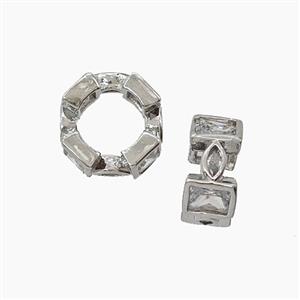 Copper Circle Beads Pave Zirconia Platinum pLated, approx 10mm, 6mm hole