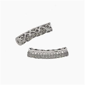 Copper Tube Beads Micropave Zirconia Curving Platinum Plated, approx 4-17mm
