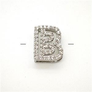 Copper Letter-B Beads Pave Zirconia Platinum Plated, approx 7-11mm