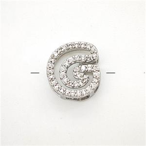 Copper Letter-G Beads Pave Zirconia Platinum Plated, approx 7-11mm