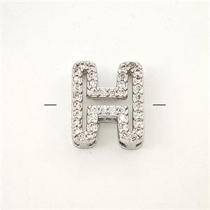Copper Letter-H Beads Pave Zirconia Platinum Plated, approx 7-11mm