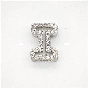 Copper Letter-I Beads Pave Zirconia Platinum Plated, approx 7-11mm