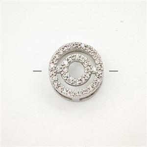 Copper Letter-O Beads Pave Zirconia Platinum Plated, approx 7-11mm