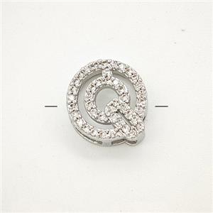 Copper Letter-Q Beads Pave Zirconia Platinum Plated, approx 7-11mm