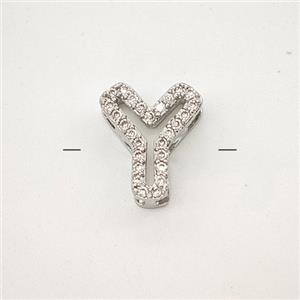 Copper Letter-Y Beads Pave Zirconia Platinum Plated, approx 7-11mm