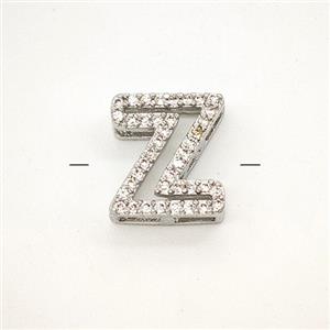 Copper Letter-Z Beads Pave Zirconia Platinum Plated, approx 7-11mm