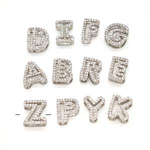 Copper Alphabet Beads Pave Zirconia Platinum Plated Mix Letters, approx 7-11mm