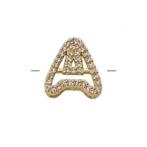 Copper Letter-A Beads Pave Zirconia Gold Plated, approx 7-11mm