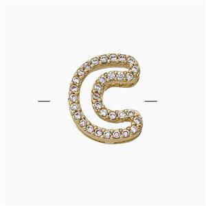 Copper Letter-C Beads Pave Zirconia Gold Plated, approx 7-11mm
