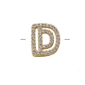 Copper Letter-D Beads Pave Zirconia Gold Plated, approx 7-11mm
