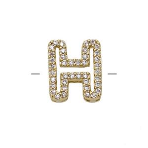 Copper Letter-H Beads Pave Zirconia Gold Plated, approx 7-11mm