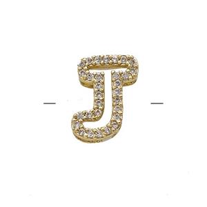 Copper Letter-J Beads Pave Zirconia Gold Plated, approx 7-11mm