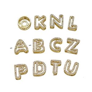 Copper Alphabet Beads Pave Zirconia Gold Plated Mixed Letters, approx 7-11mm