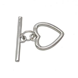 Copper Heart Toggle Clasp Platinum Plated, approx 12mm, 19mm